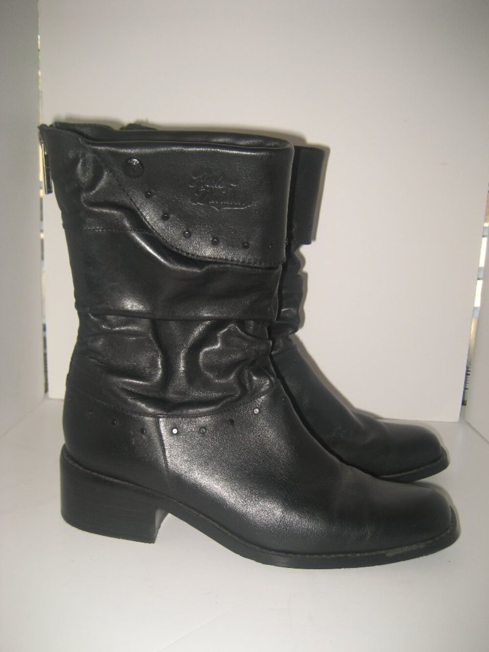 Women's Harley Davidson Black Leather Slouch Biker Boots sz US 7, UK 5, EUR 38